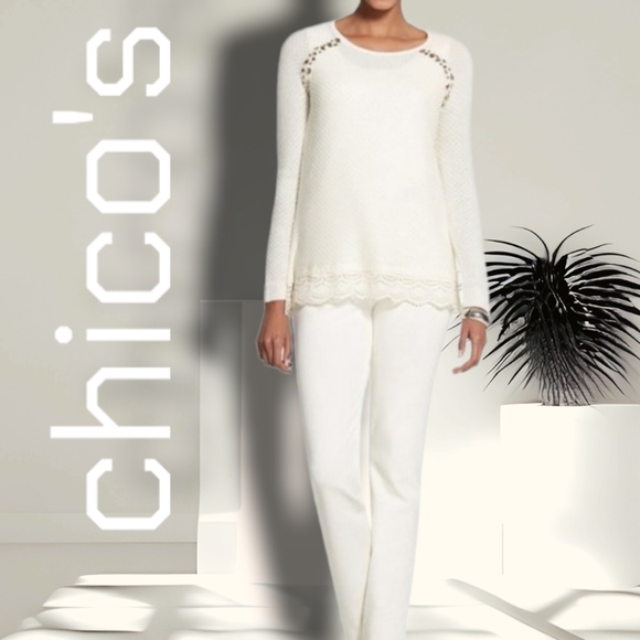 Chico's  Ivory sweater L sz 2 - Picture 2 of 13